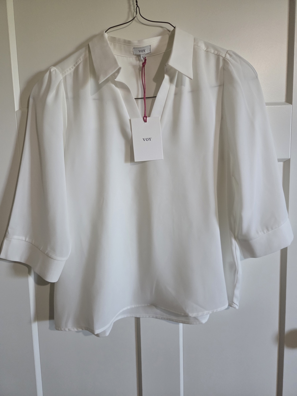 VOY White Collared Puff-Sleeve Blouse